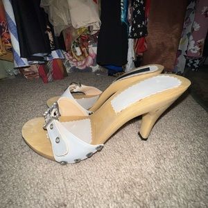 Vintage Y2K wooden buckle heel studded shoes bought in Dubai